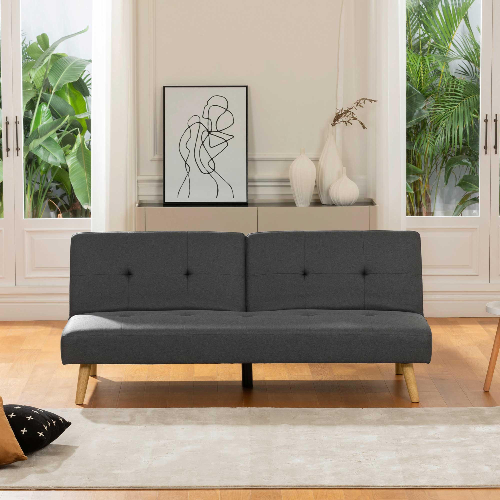 SCHLAFSOFA Leinenoptik Dunkelgrau  - Dunkelgrau/Naturfarben, Basics, Holz/Textil (178/76/88cm) - MID.YOU