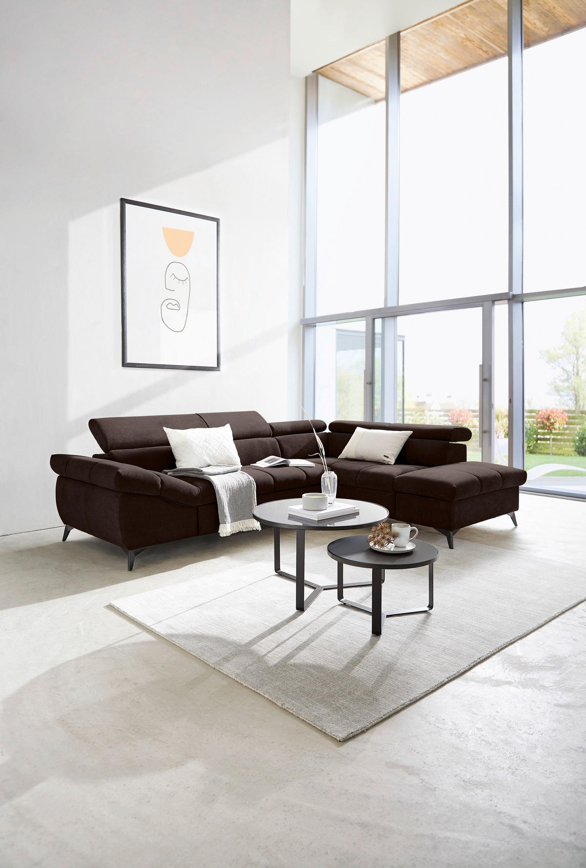 ECKSOFA in Mikrofaser Dunkelbraun  - Dunkelbraun/Schwarz, Design, Kunststoff/Textil (279/210cm) - Livetastic