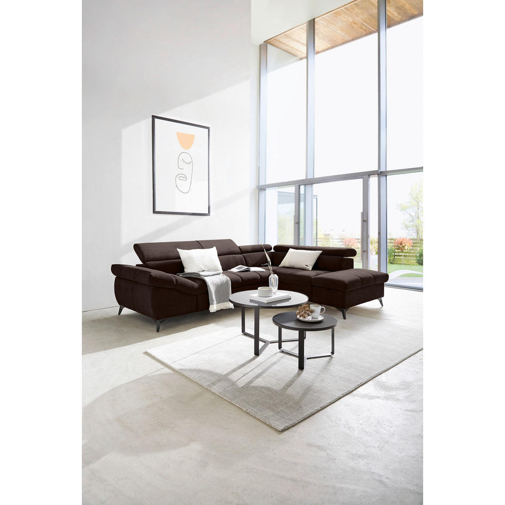 Thumbnail - Stylife Ecksofa, Dunkelbraun, Textil, Uni, 4-Sitzer, Ottomane rechts, L-Form, 279x210 cm, Stoffauswahl, seitenverkehrt e...