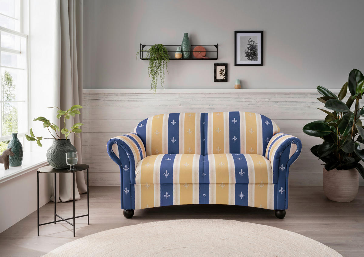 SITZGARNITUR Mikrofaser Blau  - Wengefarben/Blau, KONVENTIONELL, Holz/Textil (439/84/80cm) - Livetastic