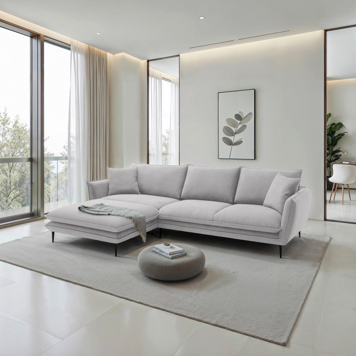 ECKSOFA Grau Webstoff  - Schwarz/Grau, KONVENTIONELL, Textil/Metall (196/304cm) - Hom`in