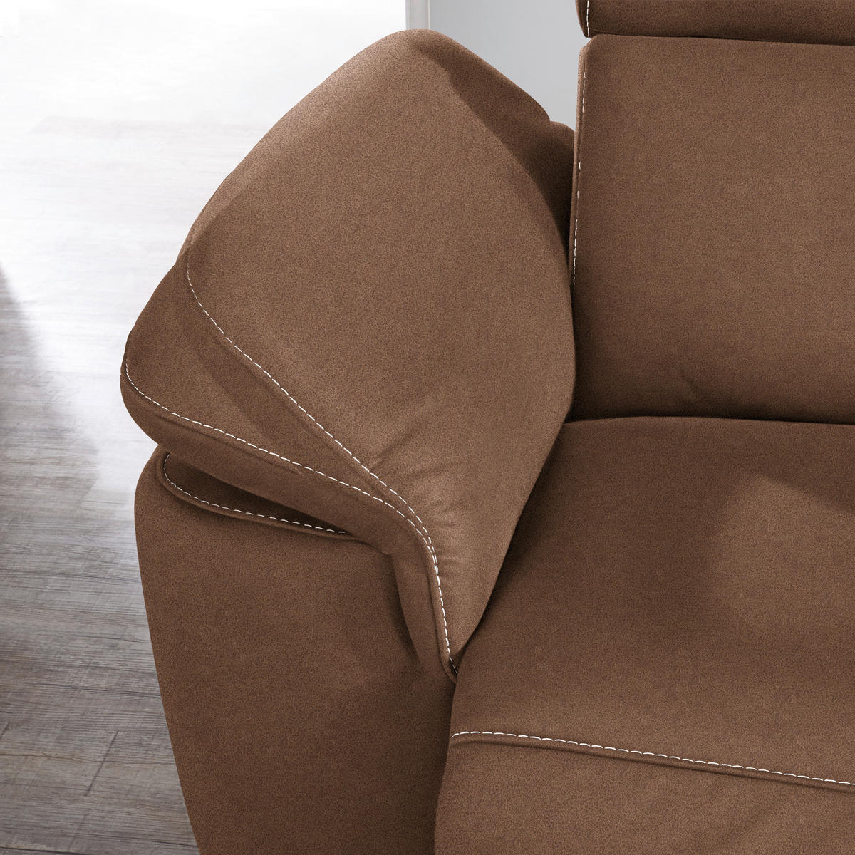 ECKSOFA in Flachgewebe, Mikrofaser Braun  - Beige/Alufarben, Design, Textil/Metall (271/239cm) - Cantus