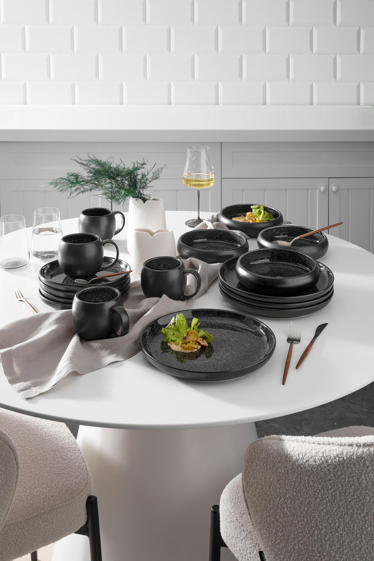 KOMBISERVICE Faro Black 16-teilig  - Schwarz, Design, Keramik - Novel