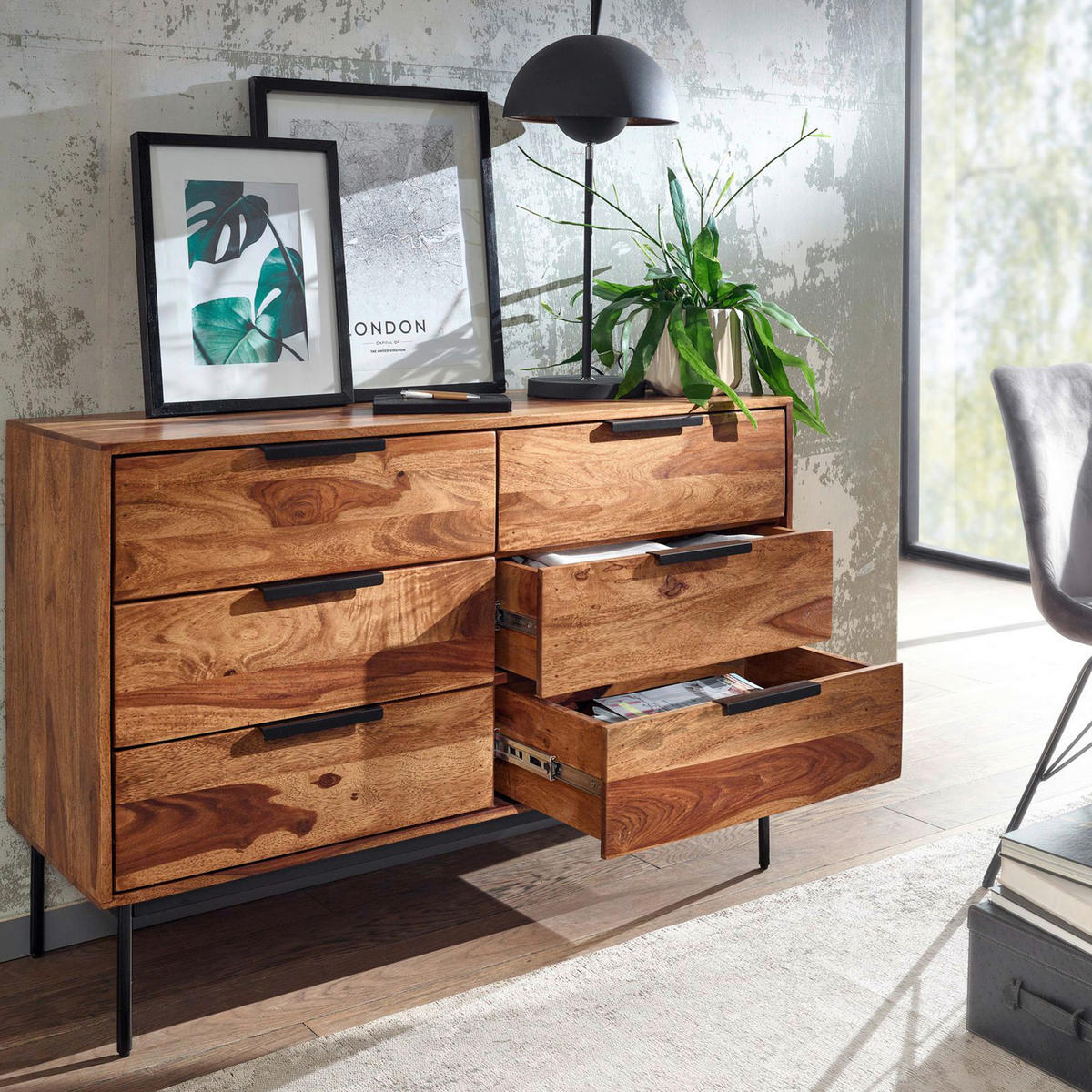 SIDEBOARD 117/80/42 cm  - Sheeshamfarben/Schwarz, Design, Holz/Metall (117/80/42cm) - MID.YOU