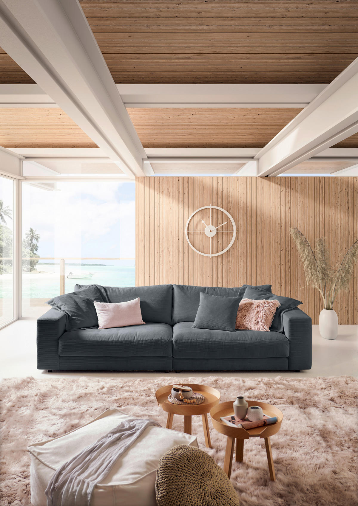 MEGASOFA in Feincord Anthrazit  - Anthrazit/Schwarz, Design, Kunststoff/Textil (290/86/127cm) - Pure Home Lifestyle