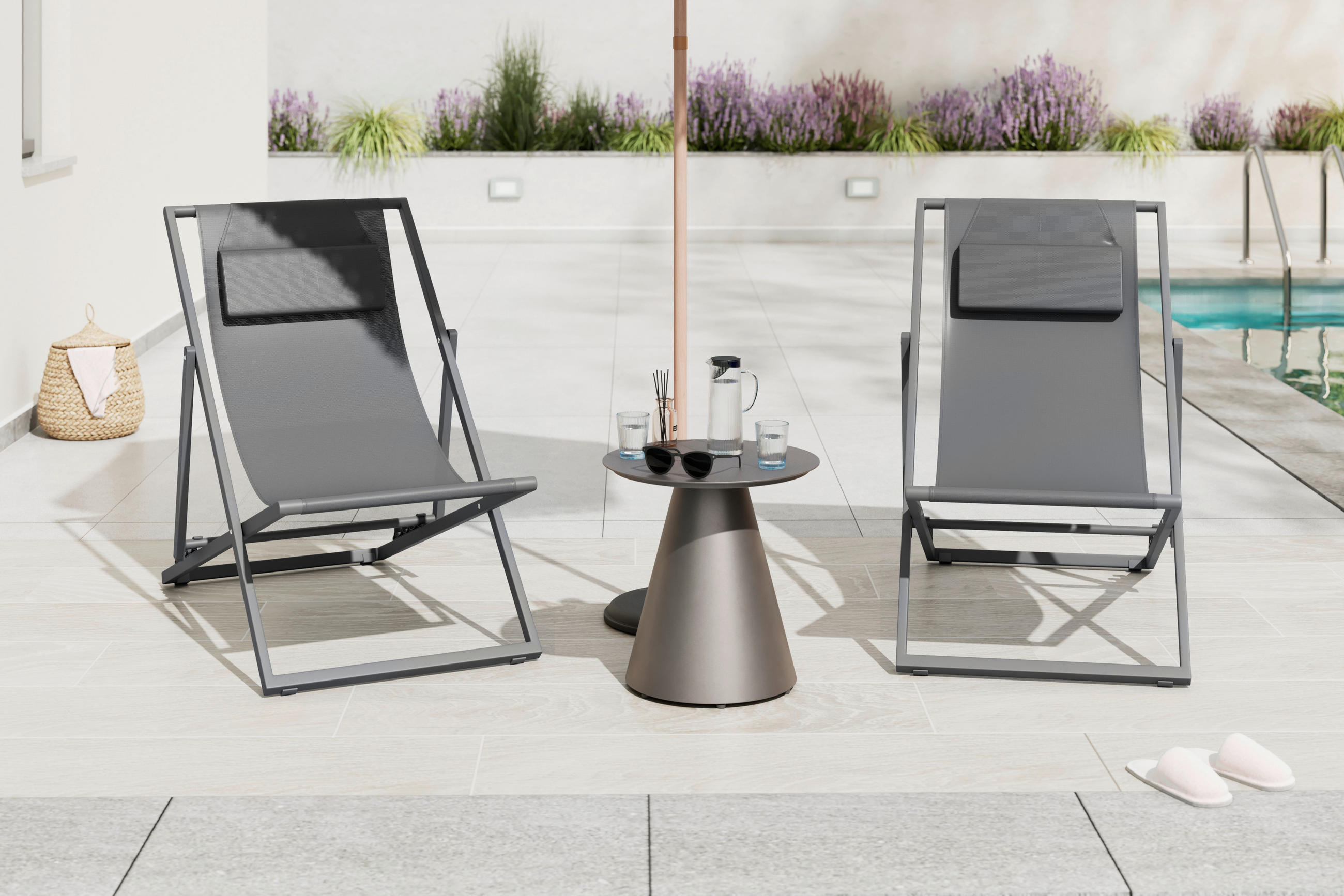 SONNENLIEGE 104/79/57 cm  - Dunkelgrau, MODERN, Textil/Metall (104/79/57cm) - Ambia Garden