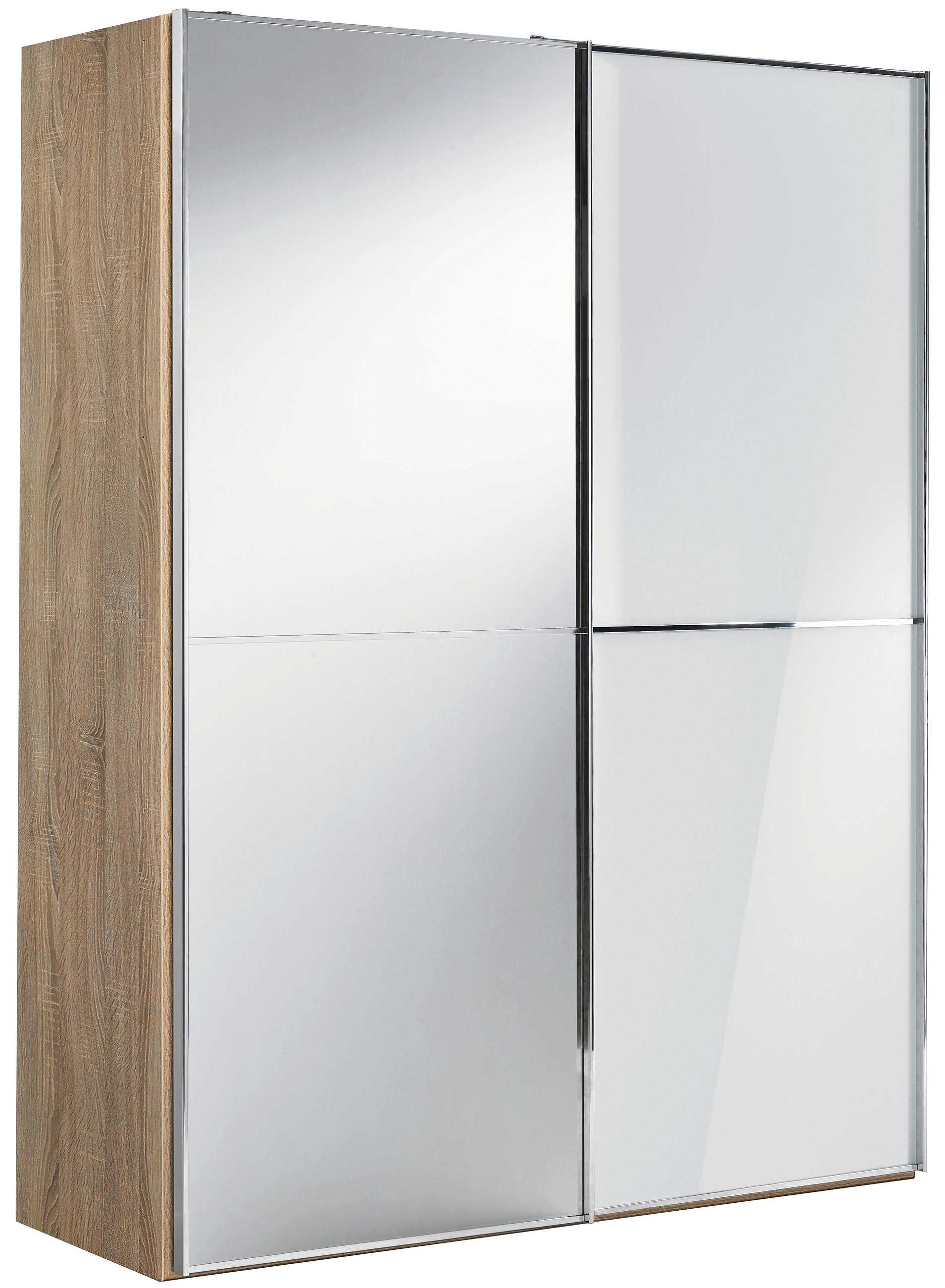 SCHWEBETÜRENSCHRANK 167/222/68 cm 2-türig Weiß, Sonoma Eiche  - Chromfarben/Weiß, Design, Glas/Holzwerkstoff (167/222/68cm) - Moderano