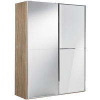 SCHWEBETÜRENSCHRANK 167/222/68 cm 2-türig Weiß, Sonoma Eiche  - Chromfarben/Weiß, Design, Glas/Holzwerkstoff (167/222/68cm) - Moderano