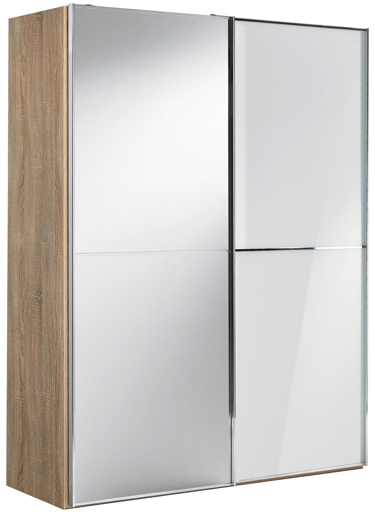 SCHWEBETÜRENSCHRANK 167/222/68 cm 2-türig Weiß, Sonoma Eiche  - Chromfarben/Weiß, Design, Glas/Holzwerkstoff (167/222/68cm) - Moderano