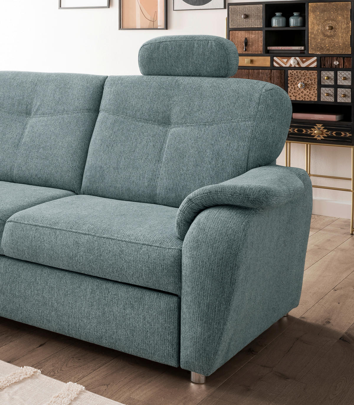 ECKSCHLAFSOFA in Chenille Mintgrün  - Chromfarben/Mintgrün, MODERN, Kunststoff/Textil (180/264cm) - Livetastic