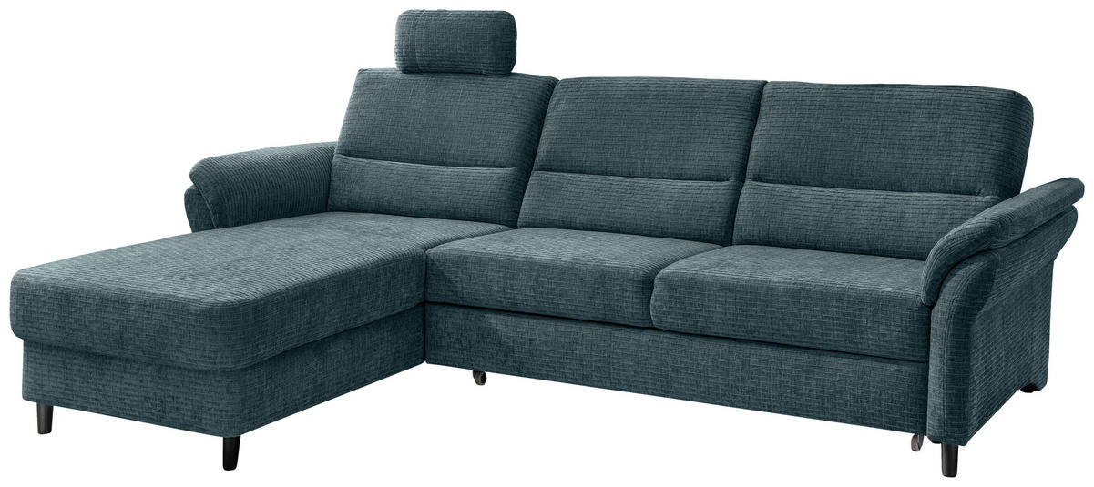ECKSOFA Blau Mikrofaser  - Blau/Schwarz, MODERN, Holz/Textil (176/279cm) - Livetastic