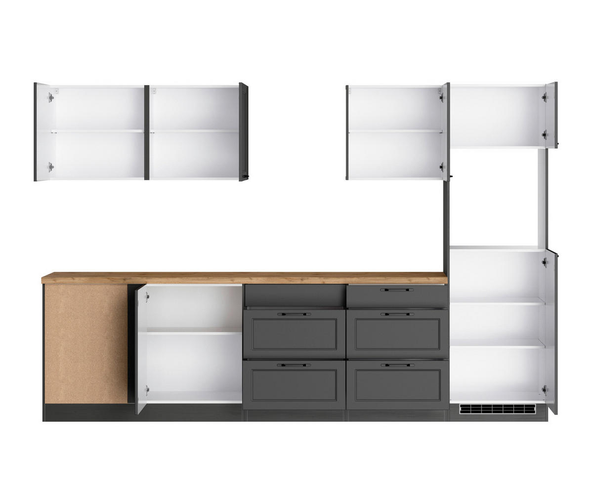 ECKKÜCHE  in Grau, Eiche Wotan  - Eiche Wotan/Schwarz, LIFESTYLE, Holzwerkstoff/Metall (240/300cm) - Held