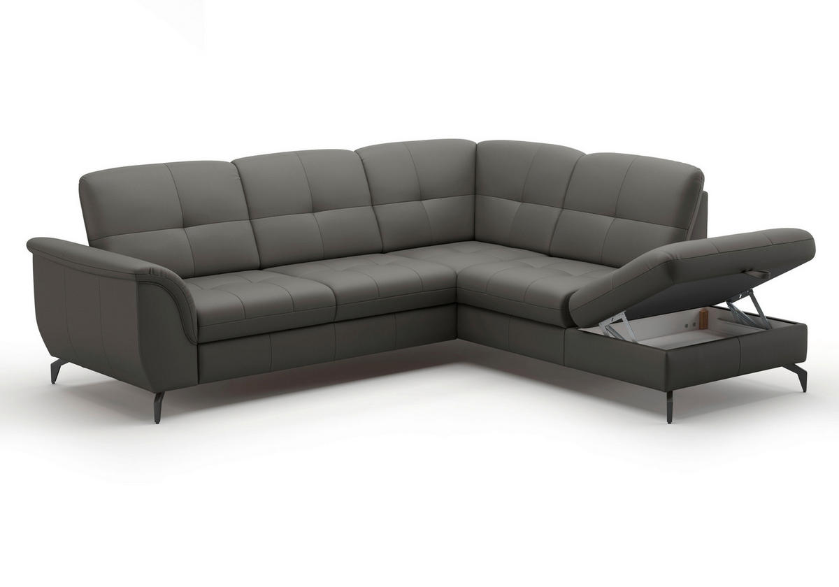 ECKSOFA in Vliesstoff Kombination Echtleder/Stoff Anthrazit  - Anthrazit/Schwarz, Modern, Leder/Textil (244/212cm) - Sit & More