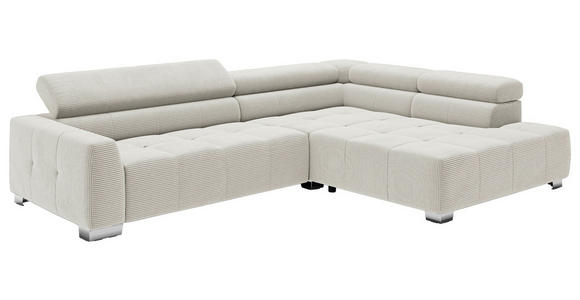 ECKSOFA in Cord Weiß  - Chromfarben/Weiß, KONVENTIONELL, Textil/Metall (311/219cm) - Hom`in