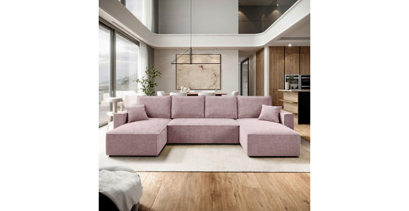 WOHNLANDSCHAFT Altrosa Cord  - Schwarz/Altrosa, KONVENTIONELL, Kunststoff/Textil (140/305/140cm) - Carryhome