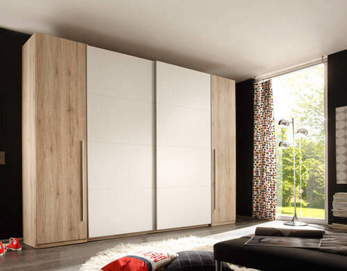 SCHWEBETÜRENSCHRANK  in Weiß, Eiche San Remo  - Alufarben/Eiche San Remo, KONVENTIONELL, Holzwerkstoff/Kunststoff (270/225/61cm) - Ti'me