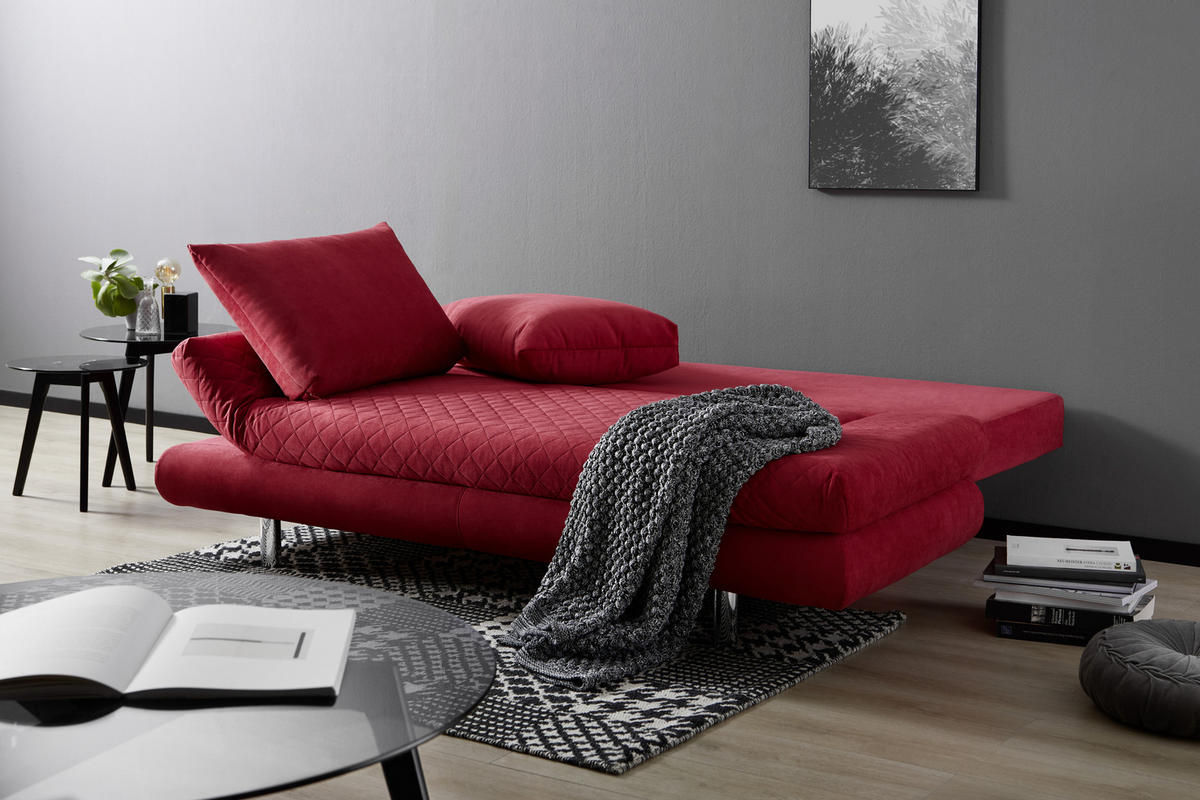 SCHLAFSOFA Armteil verstellbar Mikrofaser Rot  - Chromfarben/Rot, Design, Textil (194/73/91cm) - Xora