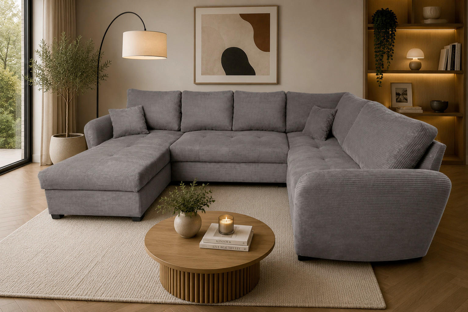 WOHNLANDSCHAFT SORINA Dunkelgrau Cord  - Dunkelgrau/Schwarz, Design, Kunststoff/Textil (157/305/202cm) - MID.YOU