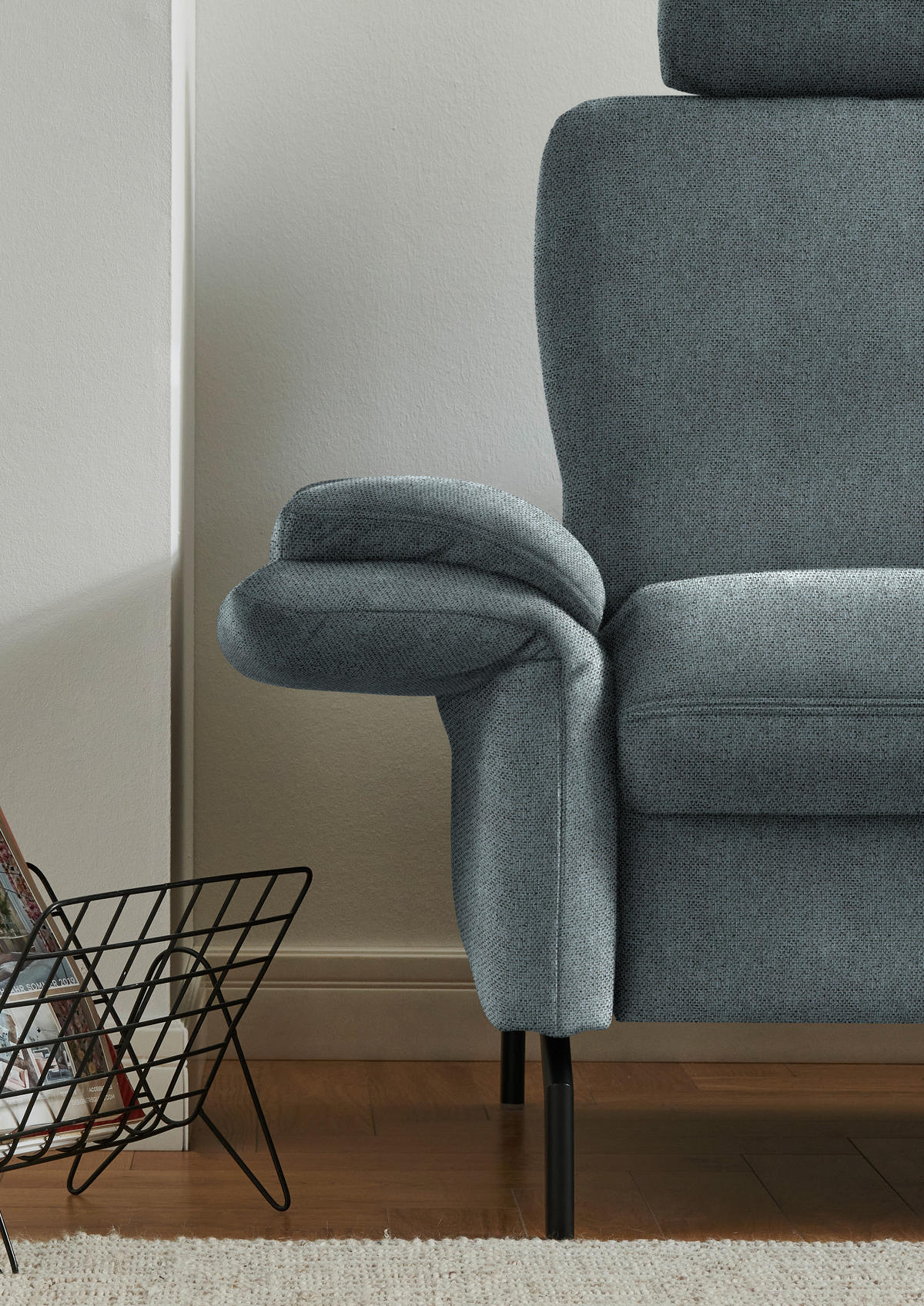 ECKSOFA in Flachgewebe Blaugrau  - Blaugrau/Schwarz, Konventionell, Textil/Metall (241/190cm) - Beldomo Comfort