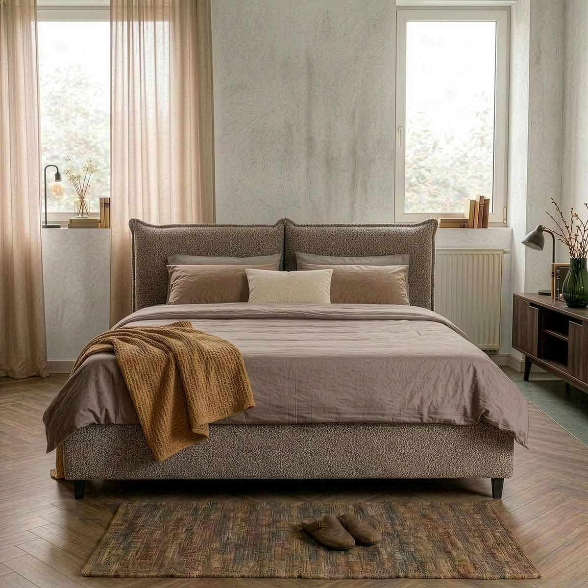 POLSTERBETT 180/200 cm,  in Taupe, gepolstertes Kopfteil, Lattenrost, Bettkasten,  - Taupe/Schwarz, MODERN, Holz/Textil (180/200cm) - Livetastic