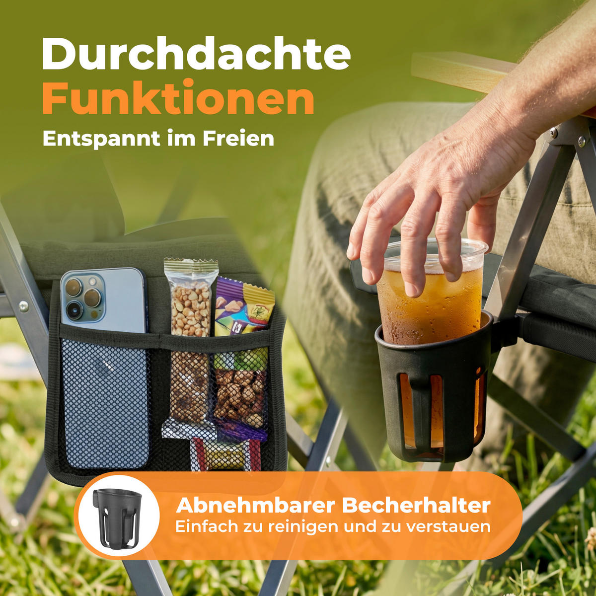 CAMPING-KLAPPSTUHL - Dunkelgrün/Silberfarben, Basics, Textil/Metall (56/109/71cm) - Modante