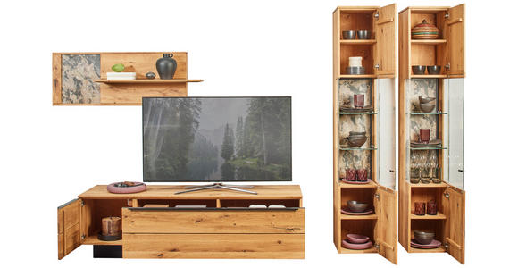 WOHNWAND  in Eichefarben  298/205,7/53,7 cm  - Eichefarben/Schwarz, Natur, Glas/Holz (298/205,7/53,7cm) - Valnatura
