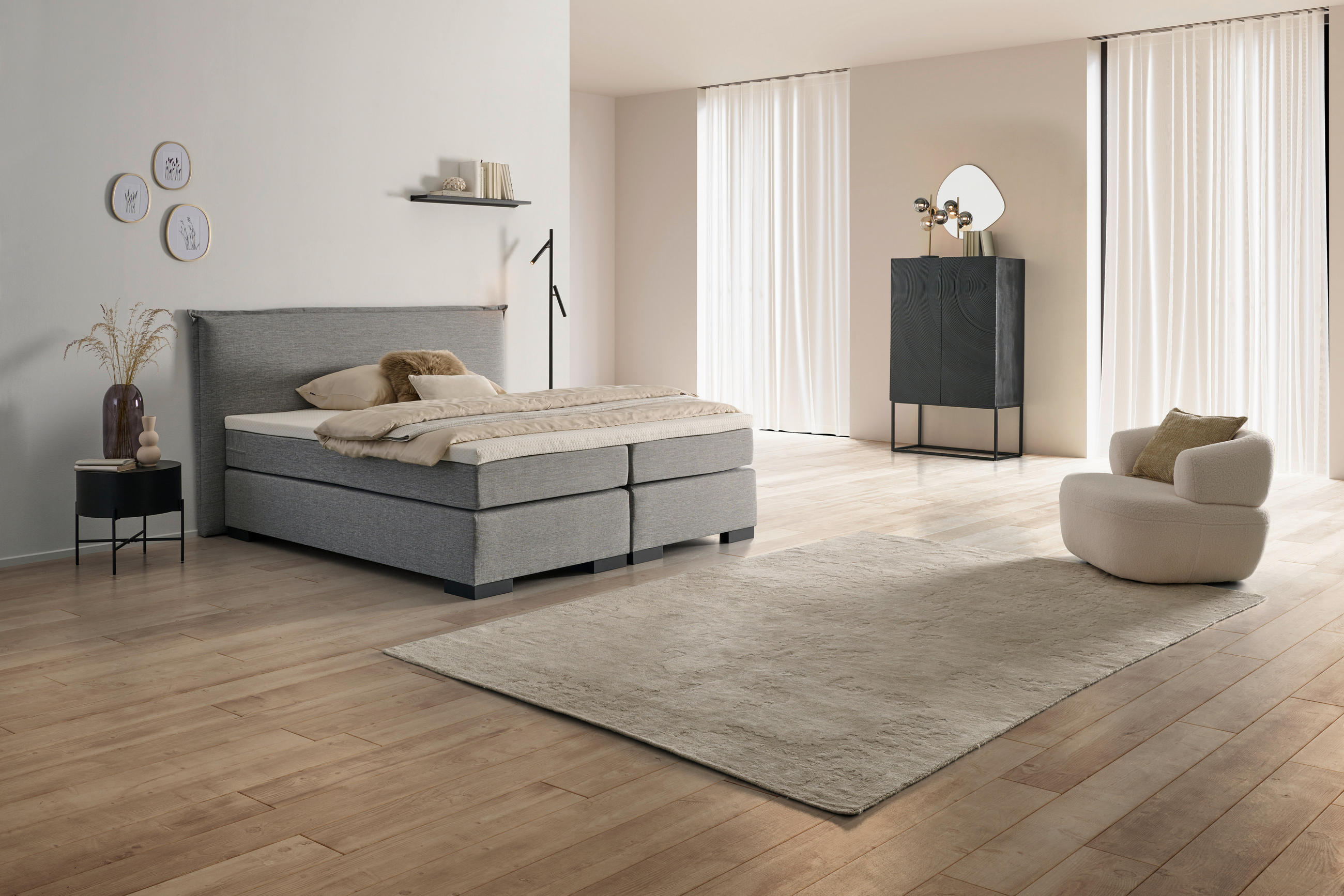BOXSPRING-ÁGY 180/200 cm  antracit, szürke, bézs, ekrü  - bézs/fekete, Modern, műanyag/faalapú anyag (180/200cm) - MID.YOU
