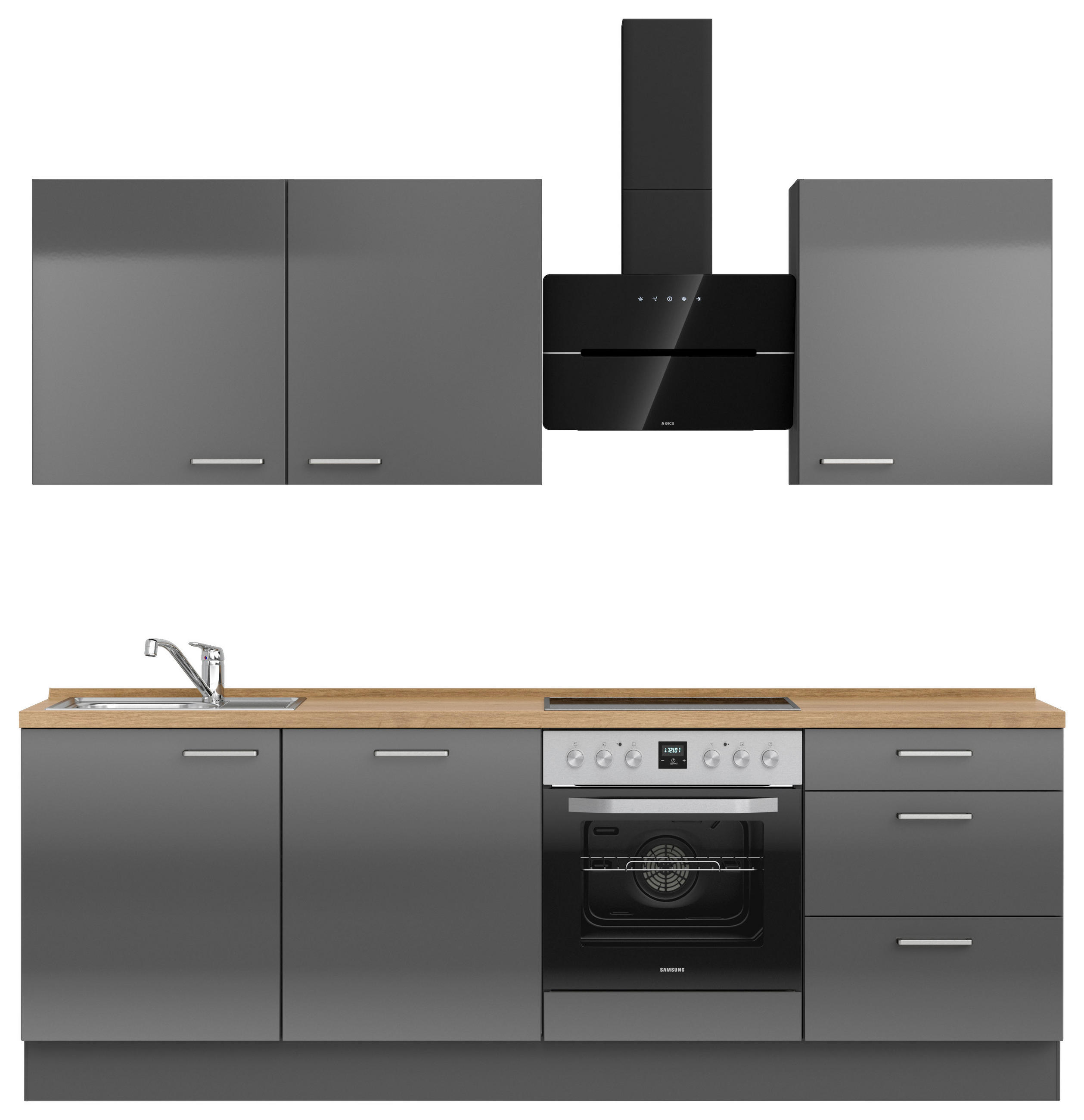 KÜCHENBLOCK 240 cm   in Eichefarben, Schieferfarben  - Schieferfarben/Edelstahlfarben, MODERN, Holzwerkstoff/Metall (240cm) - Nobilia