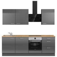 KÜCHENBLOCK 240 cm   in Eichefarben, Schieferfarben  - Schieferfarben/Edelstahlfarben, MODERN, Holzwerkstoff/Metall (240cm) - Nobilia