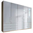 FALTTÜRENSCHRANK 250/216/58 cm 3-türig Weiß, Eichefarben  - Chromfarben/Eichefarben, KONVENTIONELL, Glas/Holzwerkstoff (250/216/58cm) - Venda