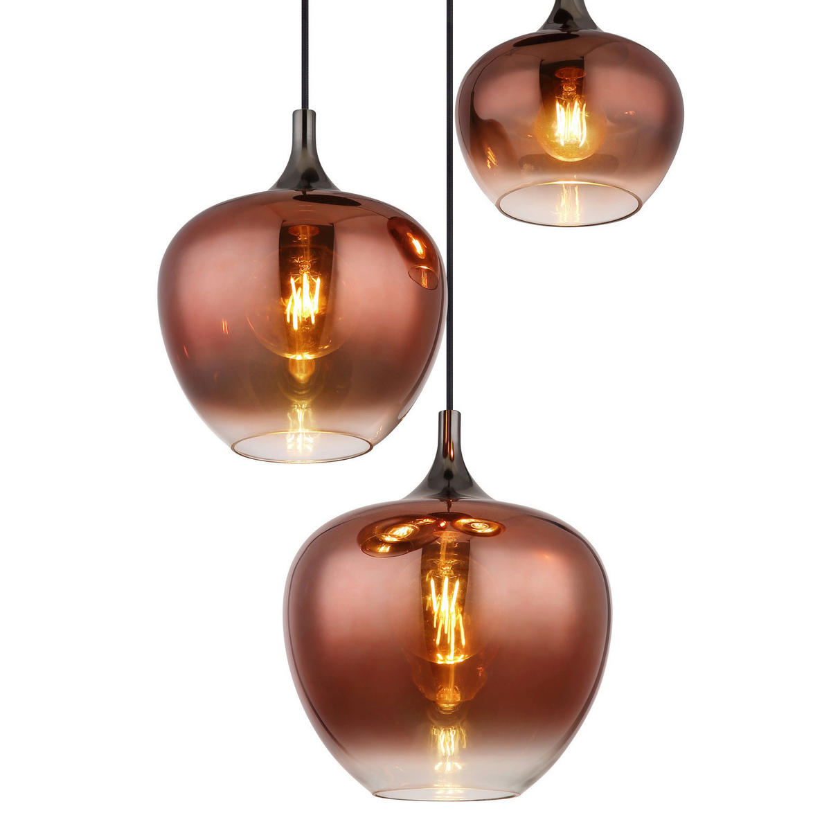 HÄNGELEUCHTE MAXY 48/120 cm   - Schwarz/Kupferfarben, Design, Glas/Metall (48/120cm) - Globo