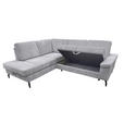 ECKSOFA Hellgrau Velours Bettkasten, Sitzvorzug  - Hellgrau/Schwarz, KONVENTIONELL, Textil/Metall (206/253cm) - Venda