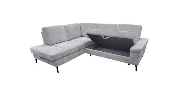 ECKSOFA Hellgrau Velours Bettkasten, Sitzvorzug  - Hellgrau/Schwarz, KONVENTIONELL, Textil/Metall (206/253cm) - Venda