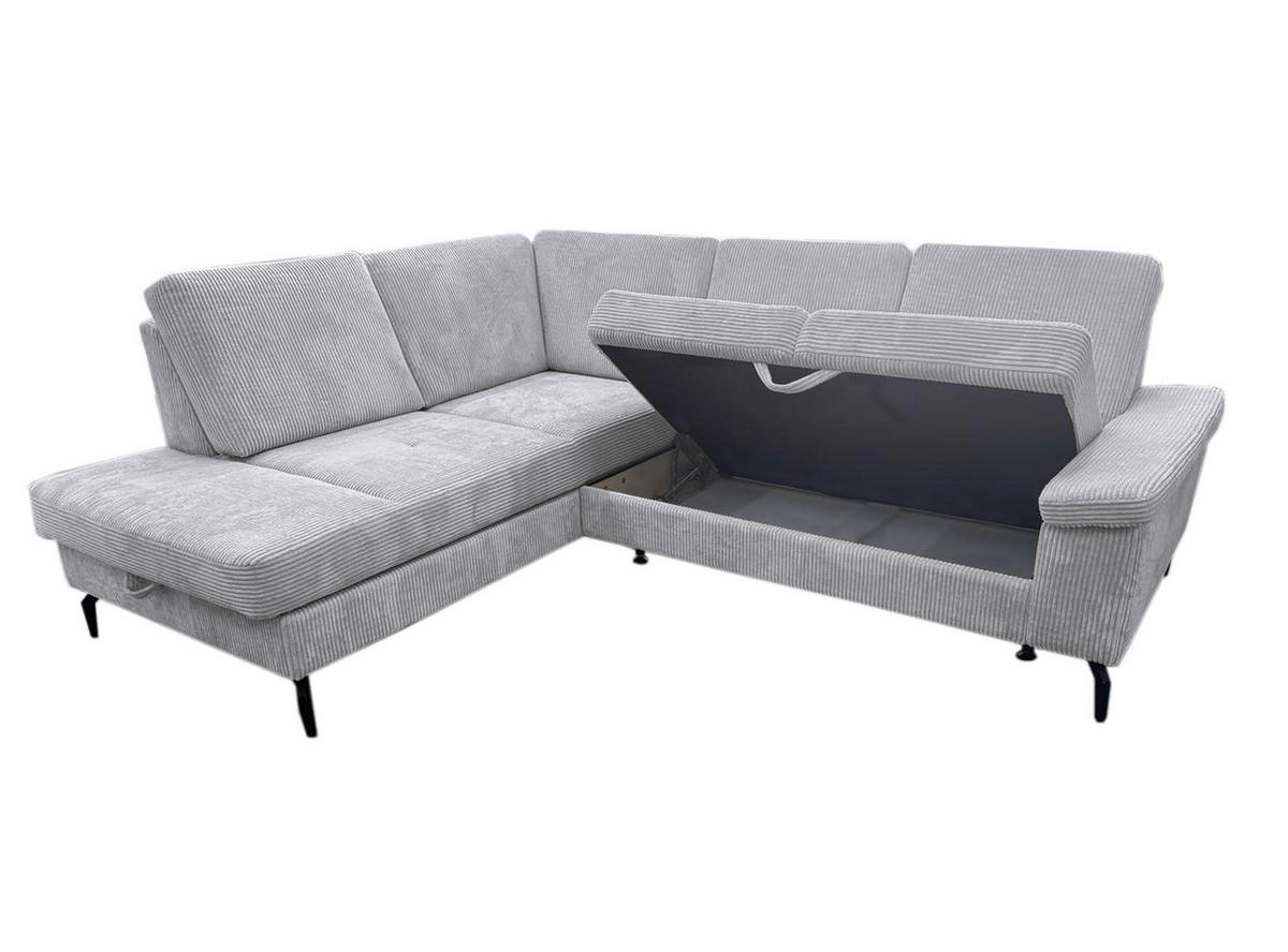 ECKSOFA Hellgrau Velours Bettkasten, Sitzvorzug  - Hellgrau/Schwarz, KONVENTIONELL, Textil/Metall (206/253cm) - Venda