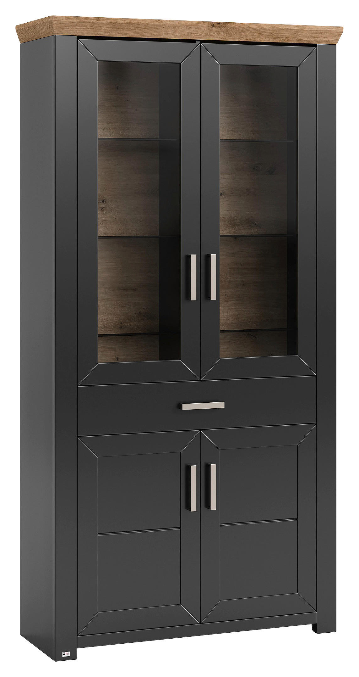 VITRINE Graphitfarben, Eiche Artisan - Graphitfarben/Eiche Artisan, Design, Glas/Holzwerkstoff (104,5/206,6/42,2cm) - SetOne by Musterring