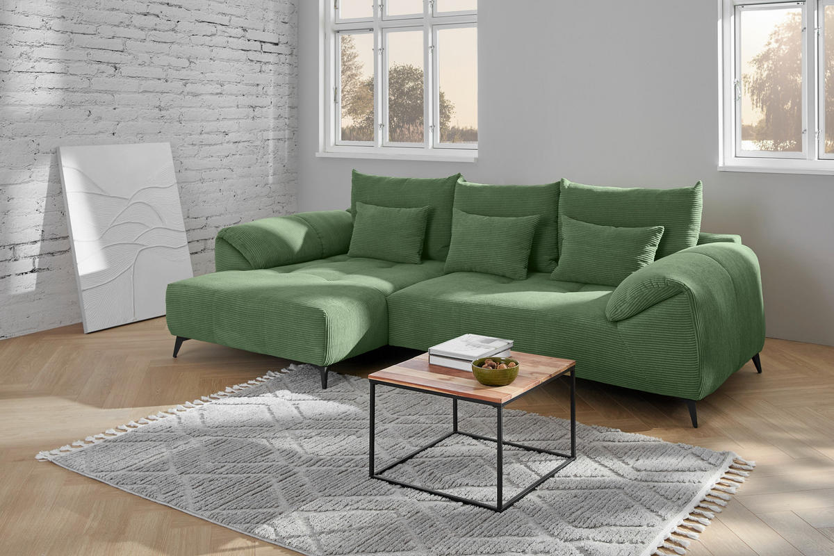 ECKSOFA in Cord Olivgrün  - Schwarz/Olivgrün, Konventionell, Textil/Metall (176/311cm) - Carryhome