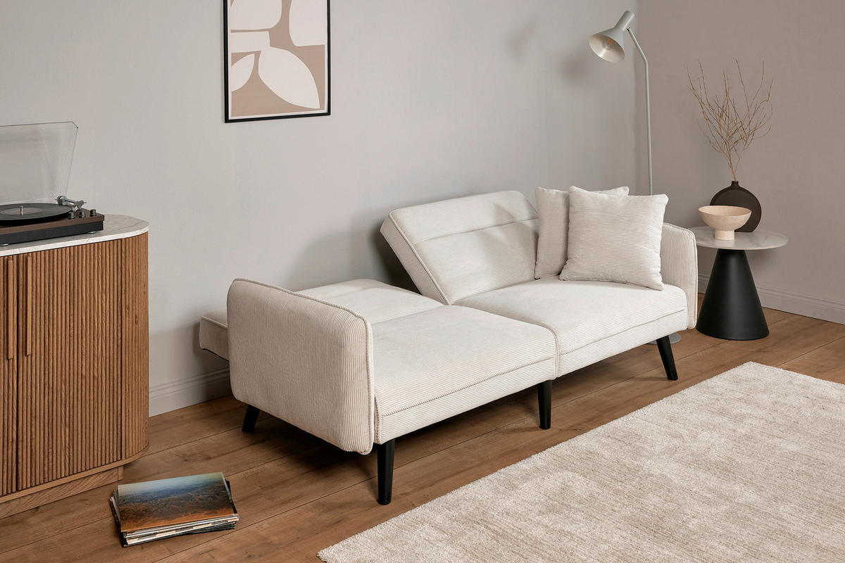 SCHLAFSOFA Cord Elfenbein  - Elfenbein/Champagner, MODERN, Holz/Textil (191/83/84cm) - Livetastic