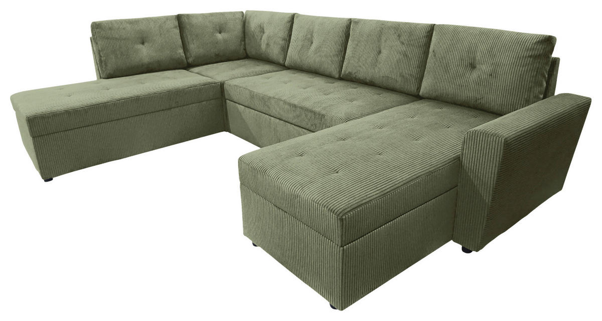 WOHNLANDSCHAFT TERMOLI Mintgrün Cord  - Schwarz/Mintgrün, Design, Kunststoff/Textil (212/297/155cm) - MID.YOU