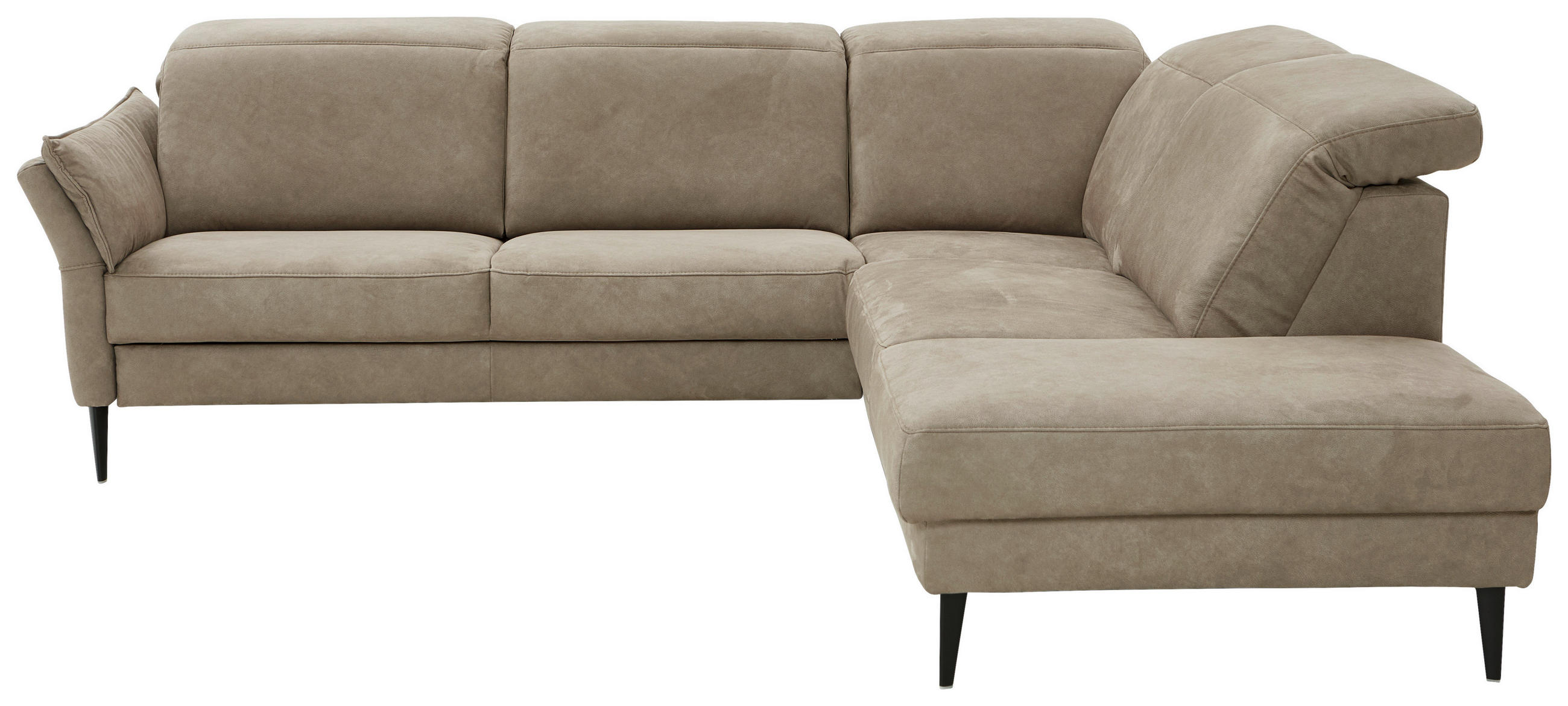 ECKSOFA Graubraun Mikrofaser  - Graubraun/Schwarz, Design, Textil/Metall (277/246cm) - Valdera
