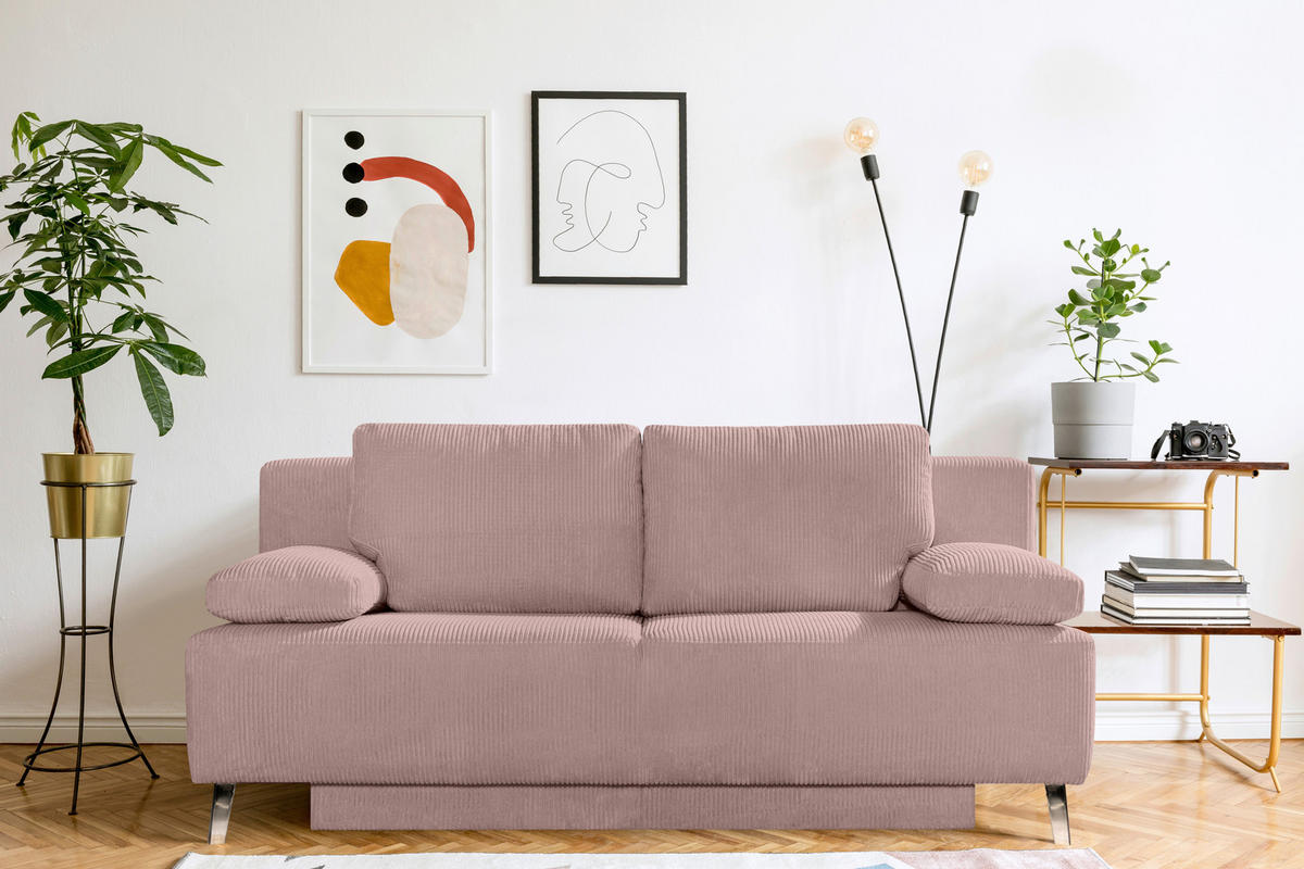 SCHLAFSOFA Cord Rosa  - Chromfarben/Rosa, Modern, Textil/Metall (197/92/88cm) - Novel