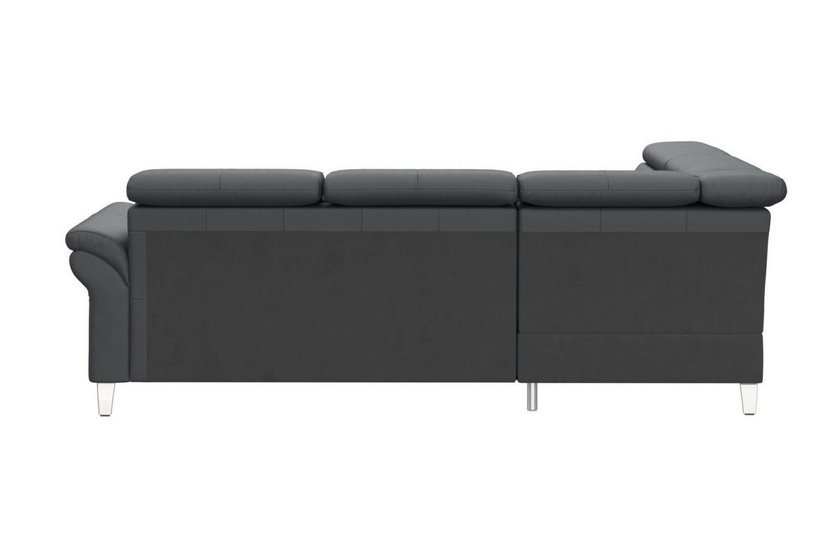 ECKSOFA ARNGAST E Schwarz Kombination Echtleder/Stoff Mikrofaser Bettkasten, Kopfteilverstellung  - Chromfarben/Schwarz, Basics, Leder/Textil (194/245cm) - Sit & More