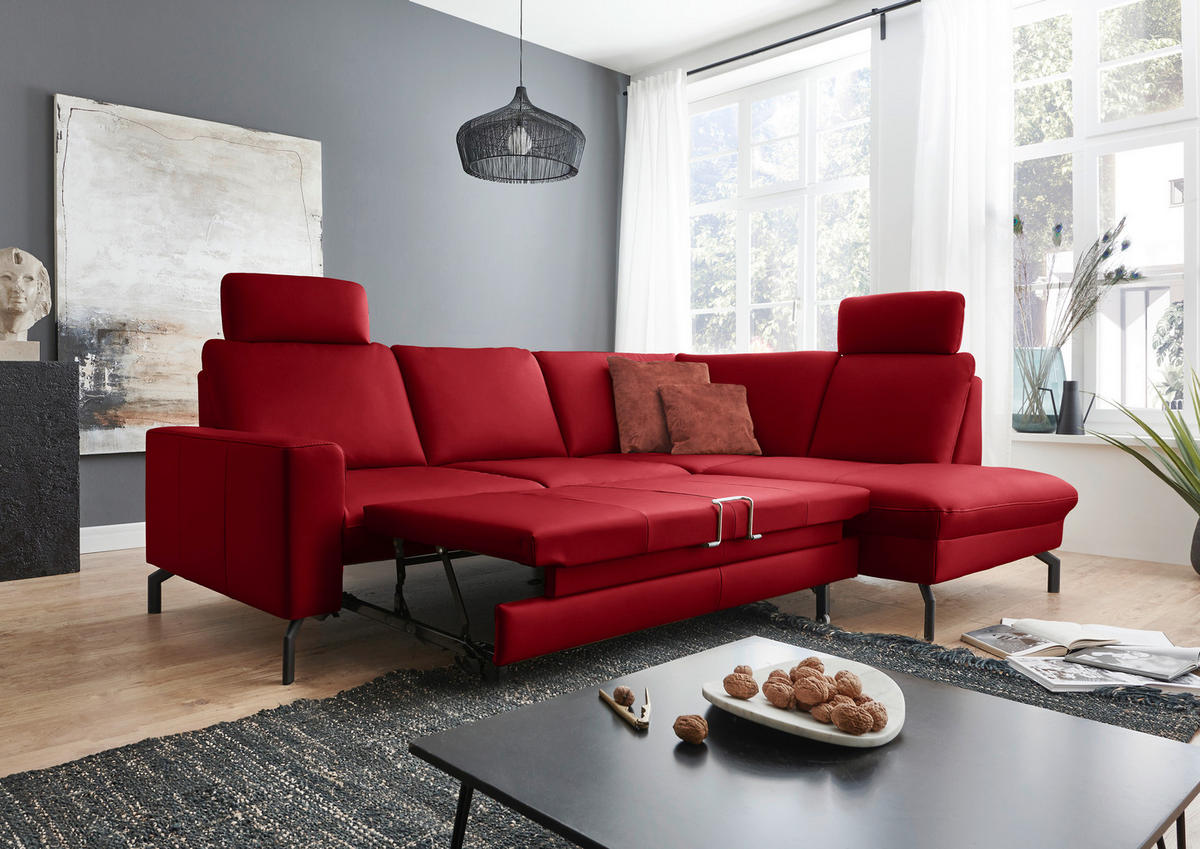 ECKSOFA in Echtleder Rot  - Rot/Schwarz, Design, Leder/Metall (250/194cm) - Beldomo Premium