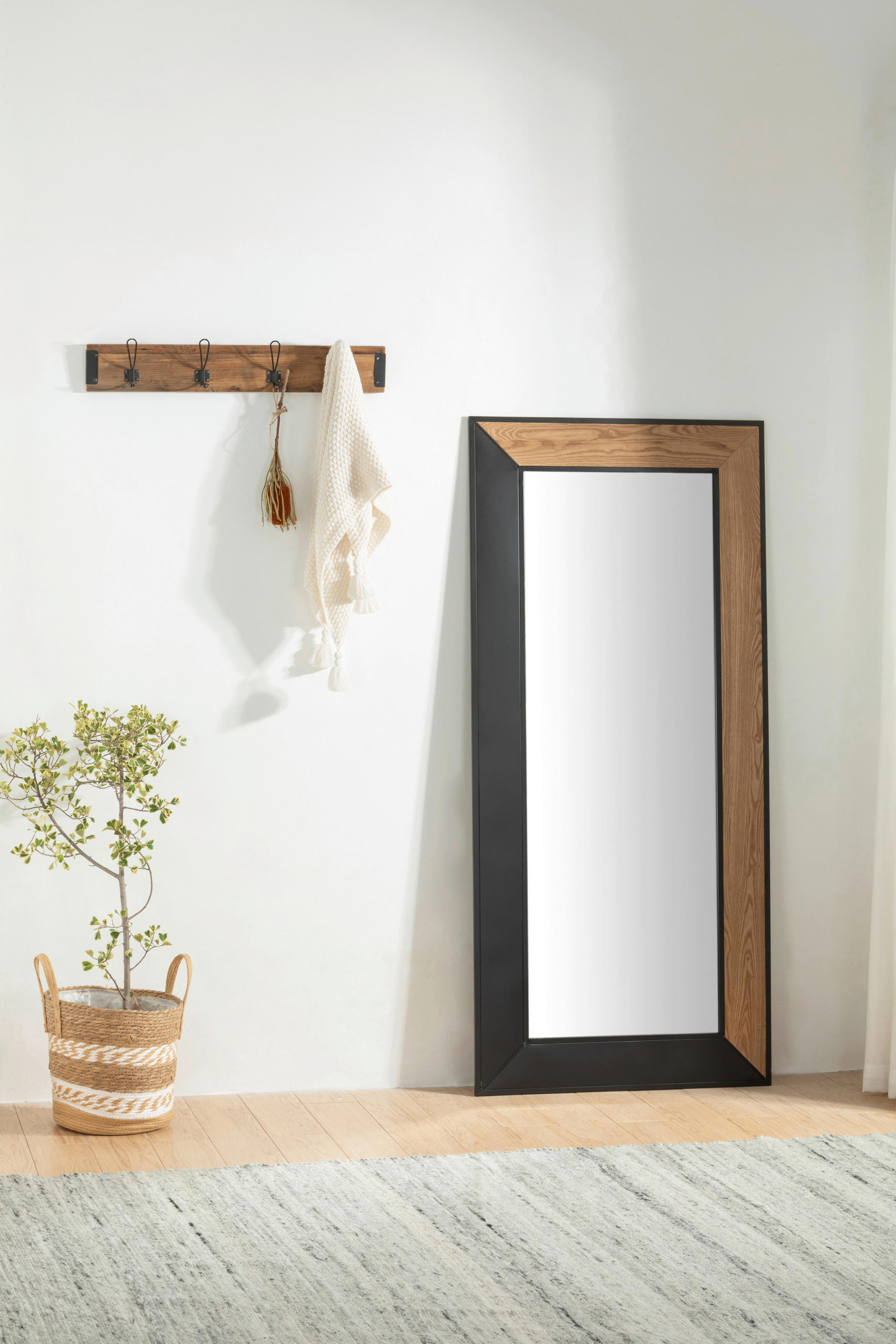 WANDSPIEGEL 84/184/2 cm  - Schwarz/Naturfarben, Design, Glas/Holz (84/184/2cm) - MID.YOU