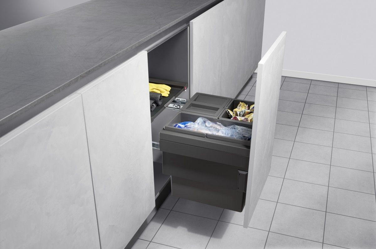 EINBAUABFALLSAMMLER 1 x 18 + 2 x 13 l  Kunststoff  - Dunkelgrau/Grau, Basics, Kunststoff (46,8/42,4/40cm) - HKT