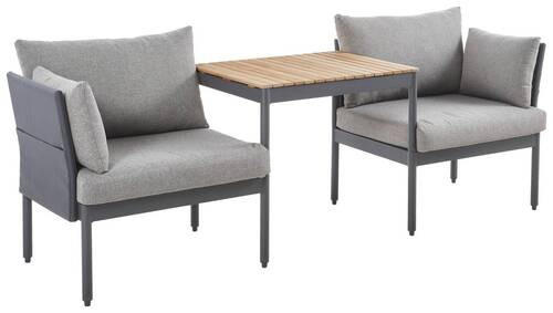 ENSEMBLE DE BALCON  3-teilig  - Grau/Teakfarben, Design, Holz/Textil (217/75/66cm) - Amatio