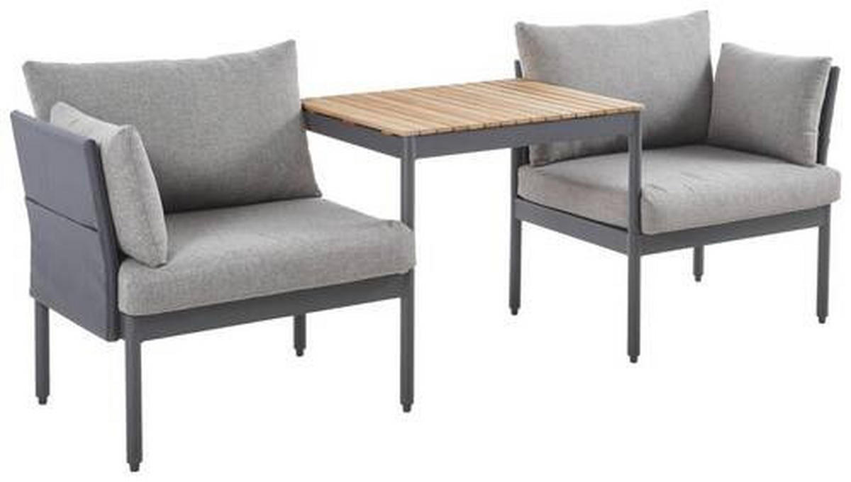 BALKONSET  - Grau/Teakfarben, Design, Holz/Textil (217/75/66cm) - Ambia Garden