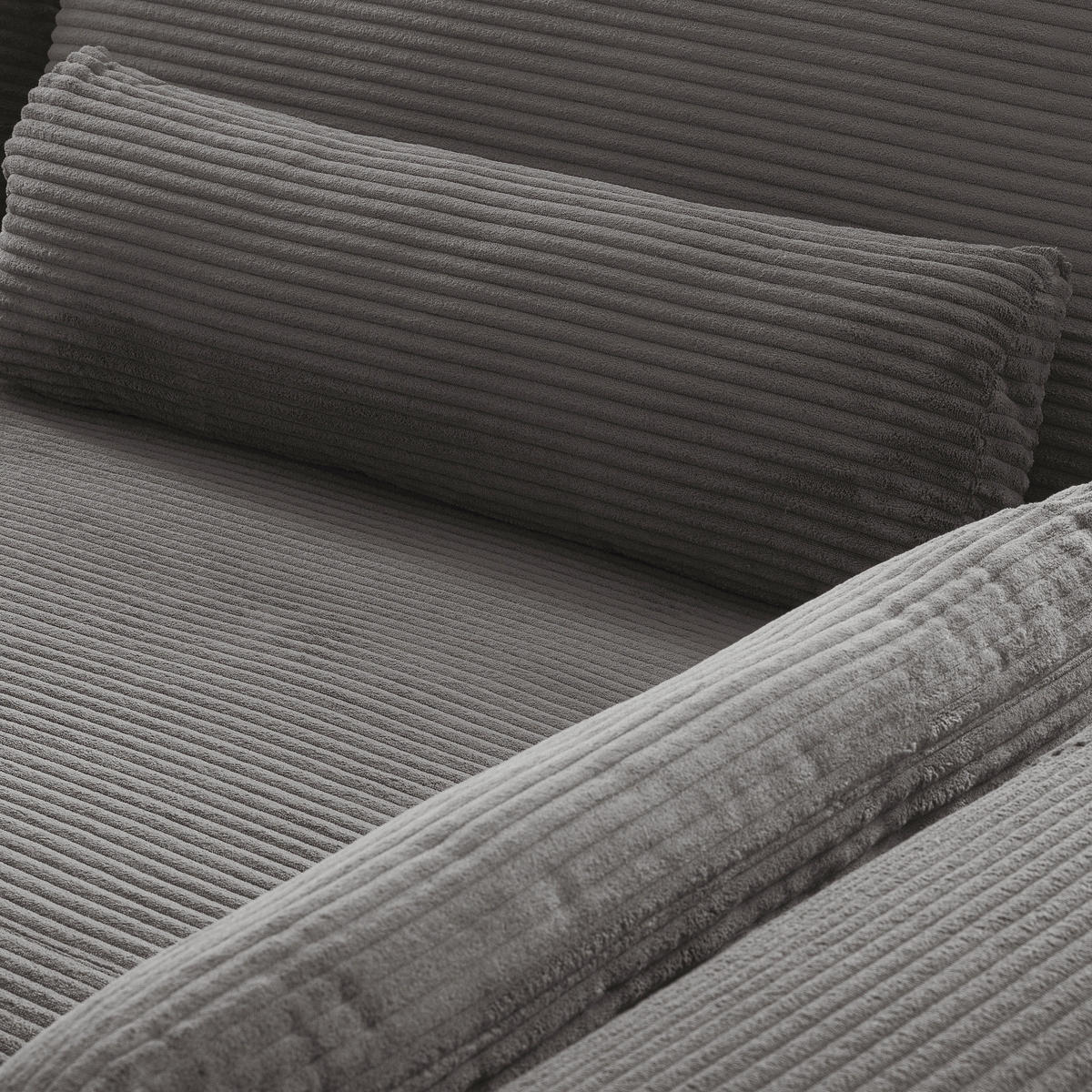 ECKSOFA Grau Cord Nierenkissen, Rückenkissen  - Schwarz/Grau, Design, Textil/Metall (313/172cm) - P & B