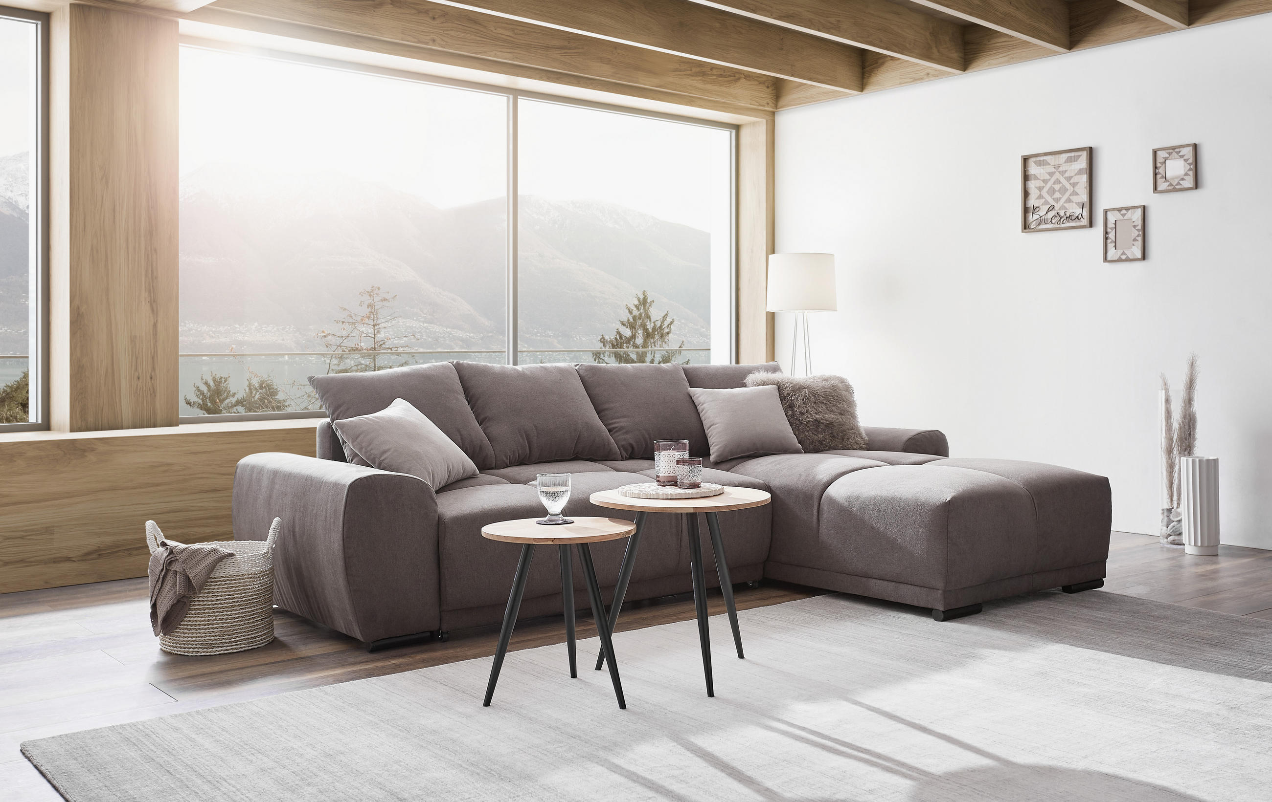 ECKSOFA Schlammfarben Flachgewebe - Hellbraun/Schlammfarben, KONVENTIONELL, Holz/Textil (275/180cm) - Carryhome