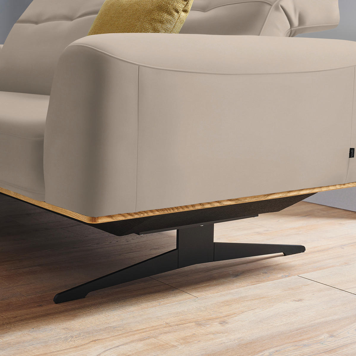 3-SITZER-SOFA in Echtleder Beige  - Beige/Schwarz, Design, Leder/Holz (205/76-97/102cm) - Novel