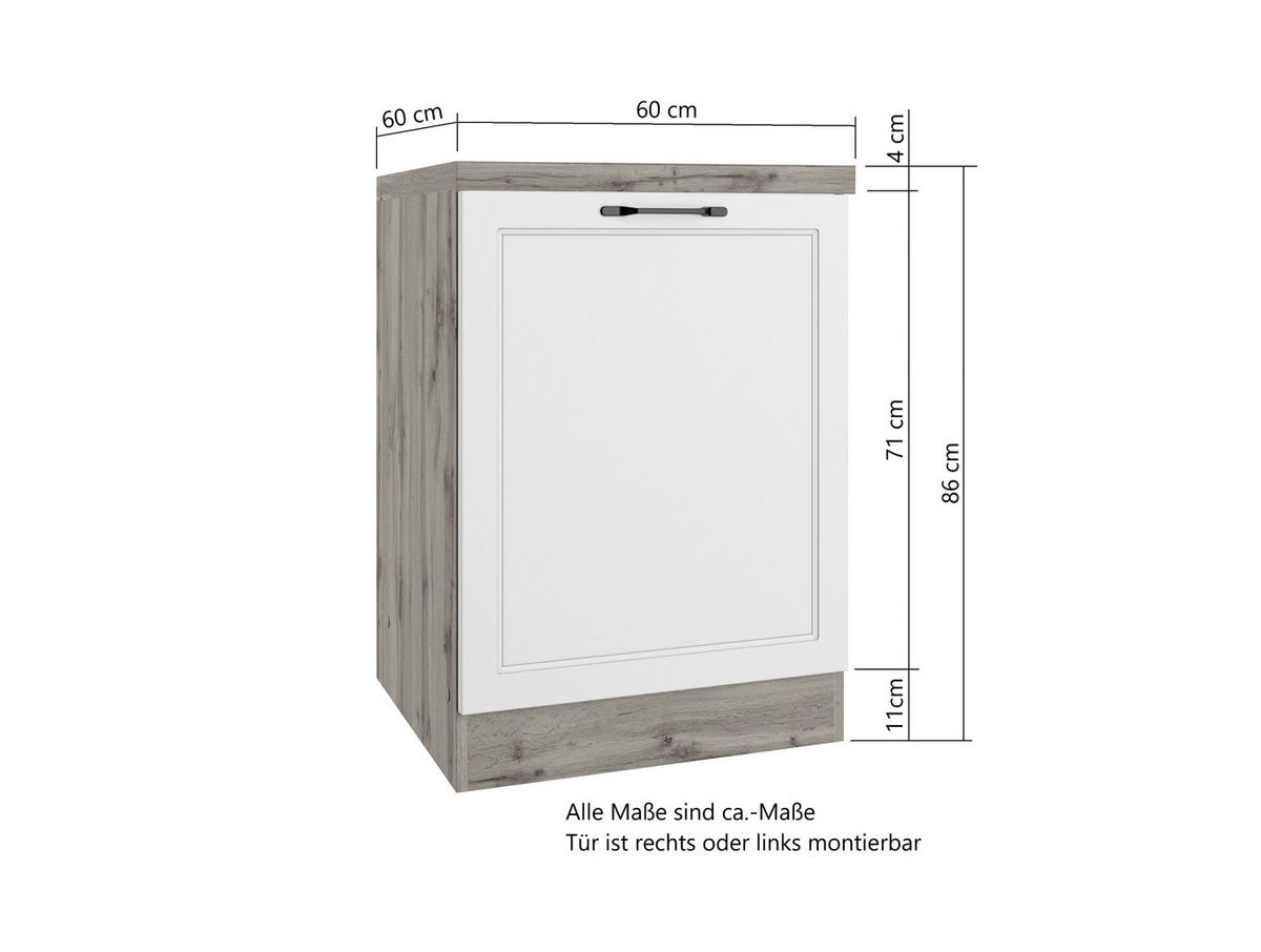 KÜCHENUNTERSCHRANK 60/86/60 cm  in Weiß, Eiche Wotan  - Eiche Wotan/Schwarz, LIFESTYLE, Holzwerkstoff/Metall (60/86/60cm) - Held